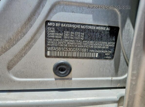 WBA5B1C53GG551681 2016 BMW 5 SERIES Silver Engine compartment view