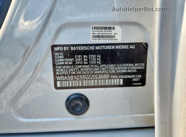 WBA5B1C55GG553688 2016 BMW 5 SERIES Silver Вид підкапотного простору