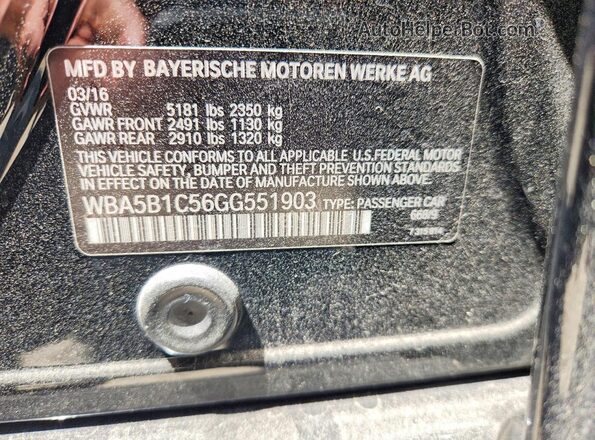 WBA5B1C56GG551903 2016 BMW 5 SERIES Black ძრავის განყოფილების ხედი
