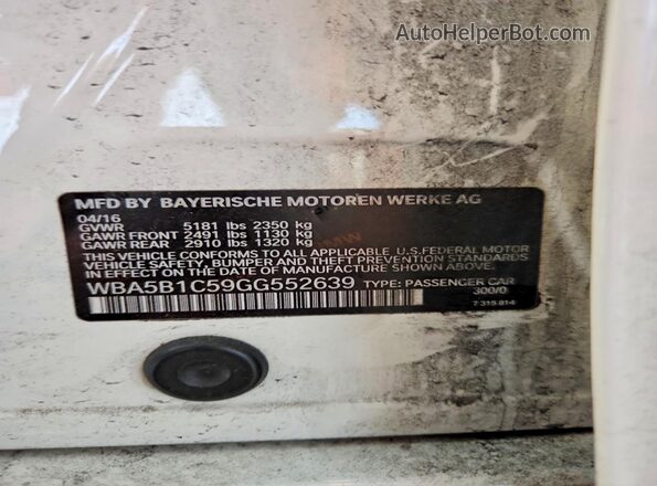 WBA5B1C59GG552639 2016 BMW 5 SERIES White ძრავის განყოფილების ხედი