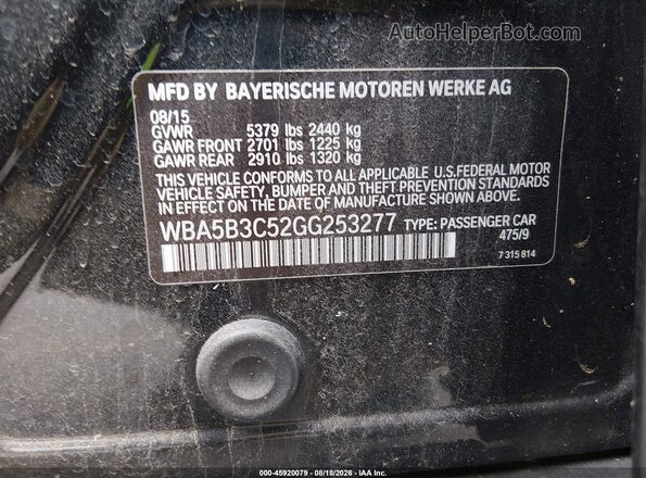 WBA5B3C52GG253277 2016 BMW 5 SERIES Black Շարժիչի բաժամունքի տեսք