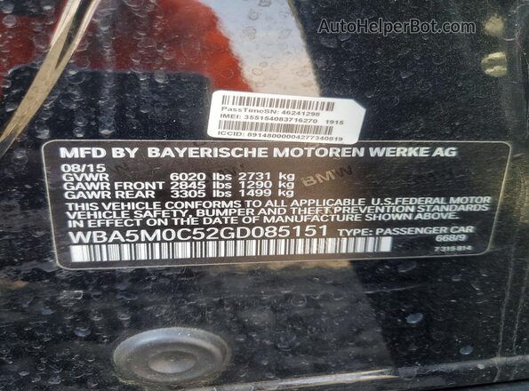 WBA5M0C52GD085151 2016 BMW 5 SERIES Black VIN კოდის სტიკერის ხედი