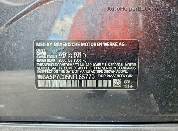 WBA5P7C05NFL65779 2022 BMW 3 SERIES Gray Vista de la etiqueta del VIN