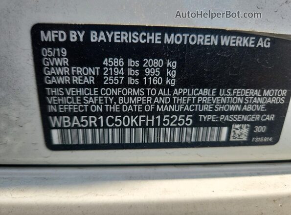 WBA5R1C50KFH15255 2019 BMW 3 SERIES Белый Вид наклейки с VIN-кодом