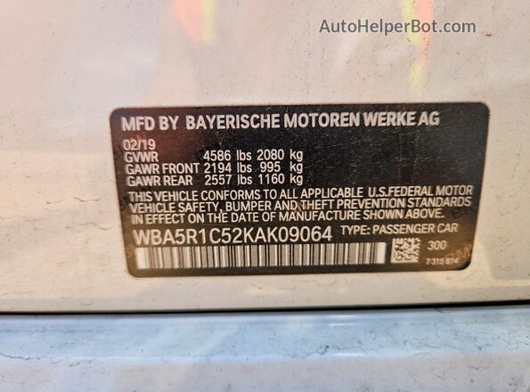 WBA5R1C52KAK09064 2019 BMW 3 SERIES White Widok komory silnika