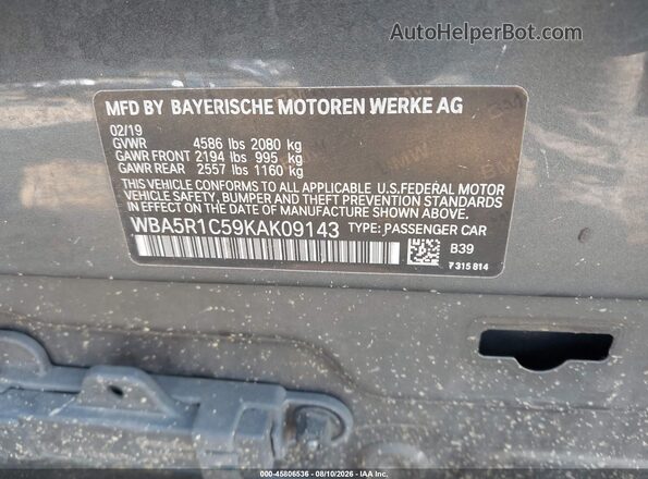 WBA5R1C59KAK09143 2019 BMW 3 SERIES Gray Вид підкапотного простору