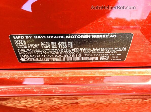 WBA5R7C51KAJ82619 2019 BMW 3 SERIES Orange Engine compartment view