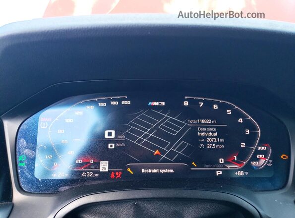 WBA5R7C51KAJ82619 2019 BMW 3 SERIES Orange Instrument cluster view