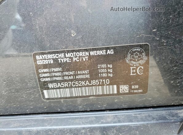 WBA5R7C52KAJ85710 2019 BMW 3 SERIES Gray VIN կոդի պիտակի տեսք