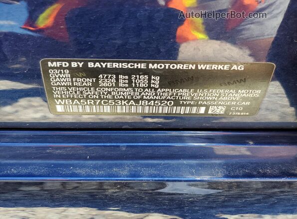 WBA5R7C53KAJ84520 2019 BMW 3 SERIES Blue ძრავის განყოფილების ხედი