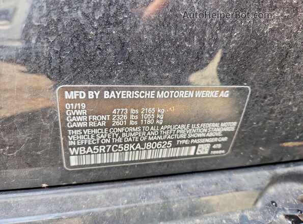 WBA5R7C58KAJ80625 2019 BMW 3 SERIES Black Widok naklejki z numerem VIN