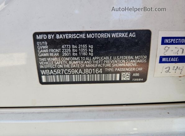 WBA5R7C59KAJ80164 2019 BMW 3 SERIES White ძრავის განყოფილების ხედი