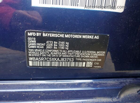 WBA5R7C5XKAJ83753 2019 BMW 3 SERIES Blue Շարժիչի բաժամունքի տեսք