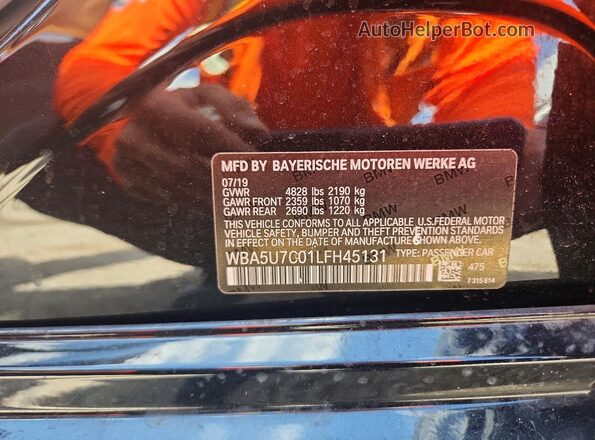 WBA5U7C01LFH45131 2020 BMW M3 Black Vista de la etiqueta del VIN