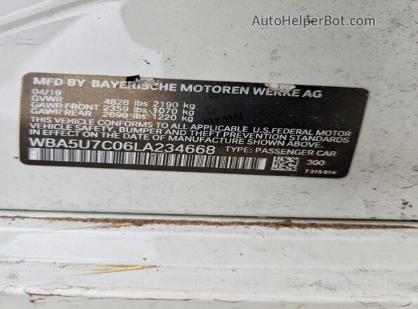 WBA5U7C06LA234668 2020 BMW M3 White Вид підкапотного простору