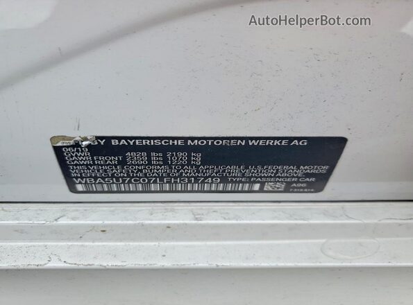 WBA5U7C07LFH31749 2020 BMW M3 White Вид підкапотного простору