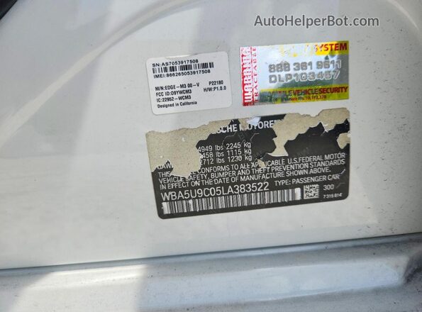 WBA5U9C05LA383522 2020 BMW M3 Белый Вид наклейки с VIN-кодом