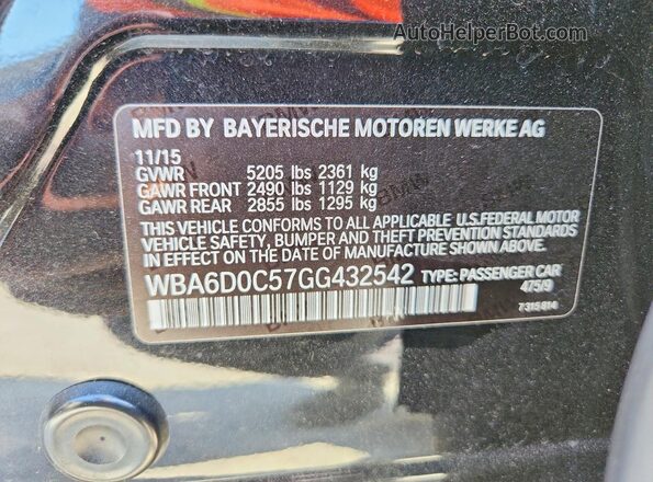 WBA6D0C57GG432542 2016 BMW 6 SERIES Black VIN կոդի պիտակի տեսք