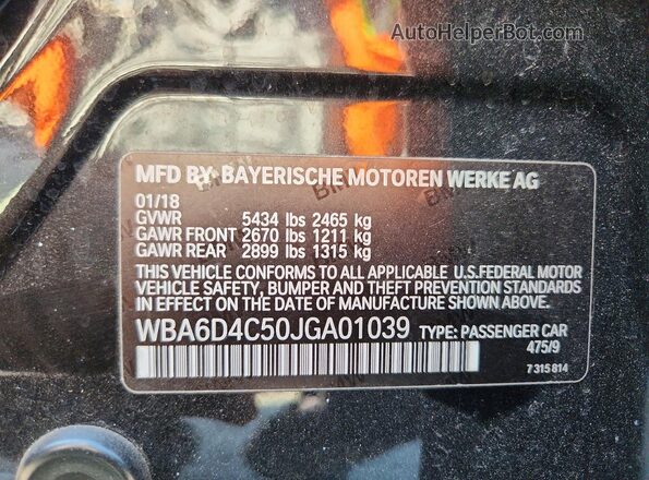 WBA6D4C50JGA01039 2018 BMW 6 SERIES Black Вид підкапотного простору