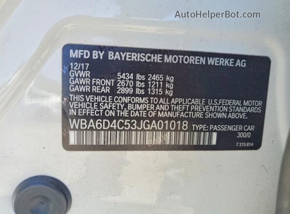 WBA6D4C53JGA01018 2018 BMW 6 SERIES White 