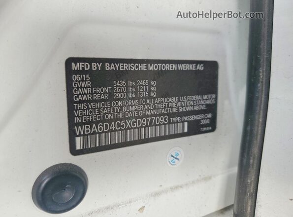 WBA6D4C5XGD977093 2016 BMW 6 SERIES White Widok komory silnika