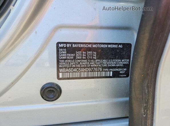 WBA6D4C5XHD977676 2017 BMW 6 SERIES Silver Widok komory silnika