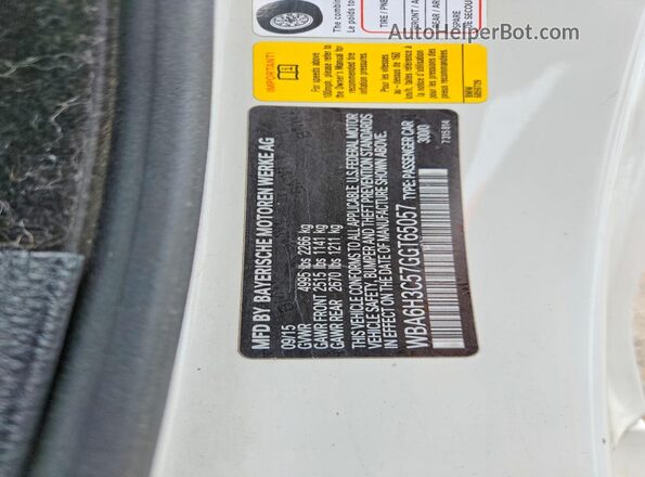 WBA6H3C57GGT65057 2016 BMW 6 SERIES White Vista de la etiqueta del VIN