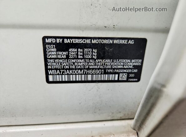 WBA73AK00M7H66901 2021 BMW 2 SERIES White Вид підкапотного простору