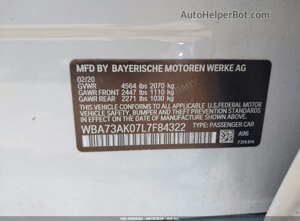 WBA73AK07L7F84322 2020 BMW 2 SERIES White Widok komory silnika