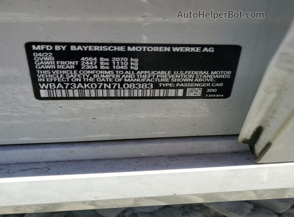WBA73AK07N7L08383 2022 BMW 2 SERIES White Vista del compartimento del motor