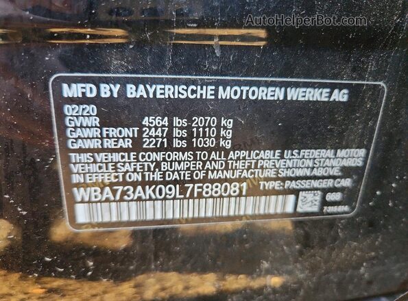 WBA73AK09L7F88081 2020 BMW 2 SERIES Black Вид наклейки з VIN-кодом