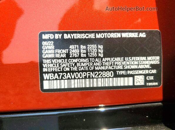 WBA73AV00PFN22880 2023 BMW 4 SERIES Orange Vista del compartimento del motor