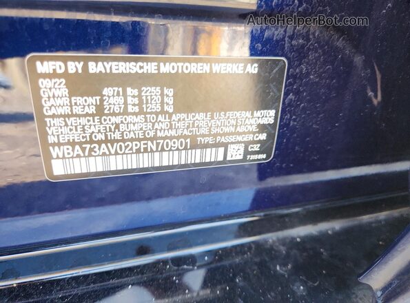 WBA73AV02PFN70901 2023 BMW 4 SERIES Blue VIN sticker view