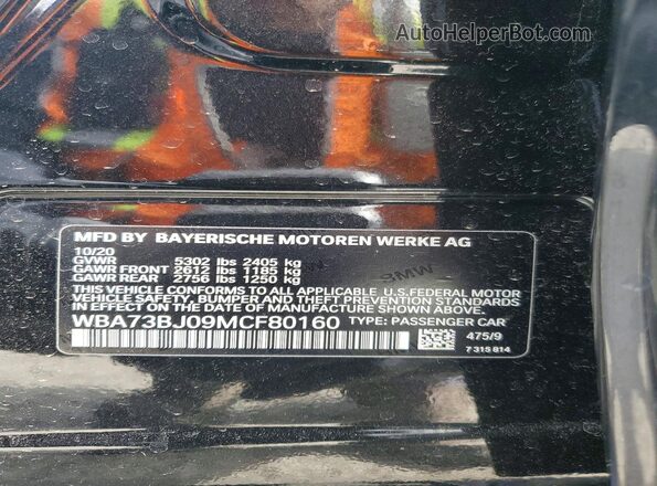 WBA73BJ09MCF80160 2021 BMW 5 SERIES Black Вид наклейки з VIN-кодом