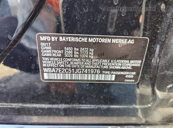 WBA7E2C51JG741976 2018 BMW 7 SERIES Blue VIN կոդի պիտակի տեսք