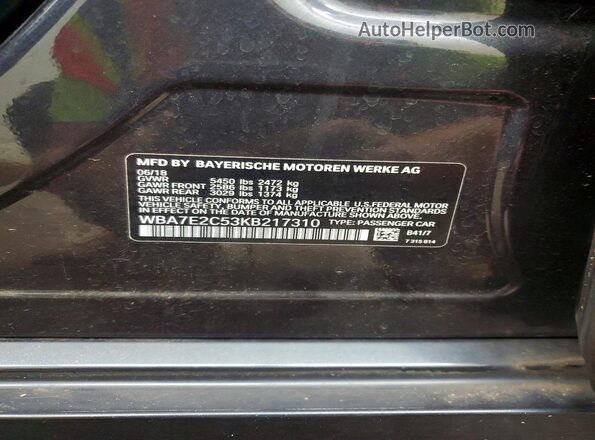 WBA7E2C53KB217310 2019 BMW 7 SERIES Black VIN կոդի պիտակի տեսք