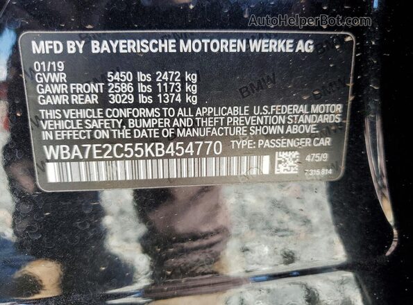 WBA7E2C55KB454770 2019 BMW 7 SERIES Черный Вид подкапотного пространства