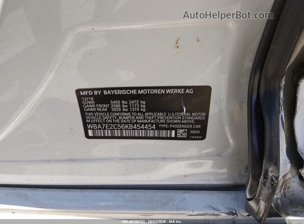 WBA7E2C56KB454454 2019 BMW 7 SERIES White Շարժիչի բաժամունքի տեսք