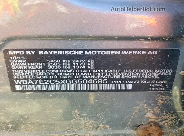 WBA7E2C5XGG504685 2016 BMW 7 SERIES Gray Շարժիչի բաժամունքի տեսք