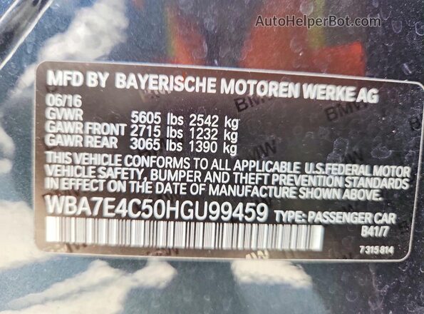 WBA7E4C50HGU99459 2017 BMW 7 SERIES Charcoal ძრავის განყოფილების ხედი