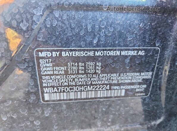WBA7F0C30HGM22224 2017 BMW 7 SERIES Blue ძრავის განყოფილების ხედი