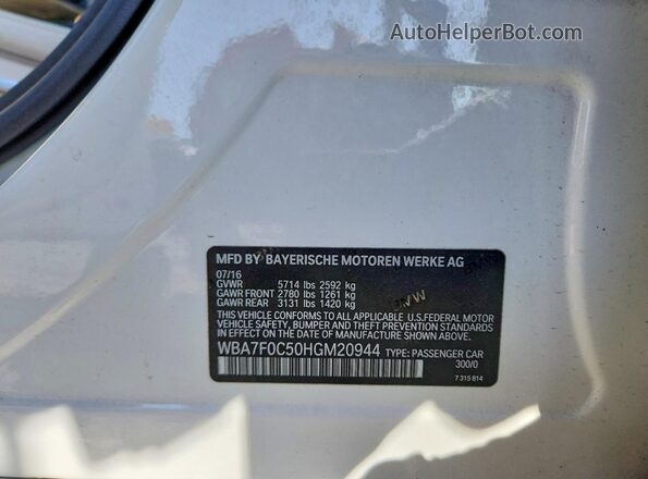 WBA7F0C50HGM20944 2017 BMW 7 SERIES White ძრავის განყოფილების ხედი