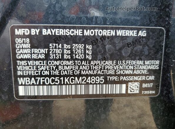 WBA7F0C51KGM24895 2019 BMW 7 SERIES Black ძრავის განყოფილების ხედი