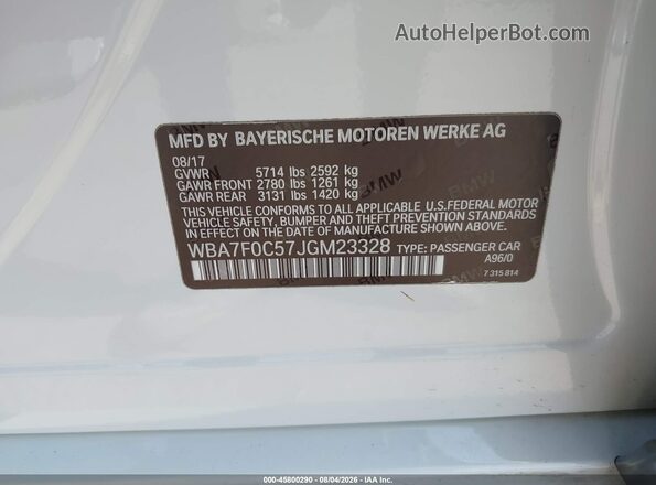 WBA7F0C57JGM23328 2018 BMW 7 SERIES Белый Вид подкапотного пространства