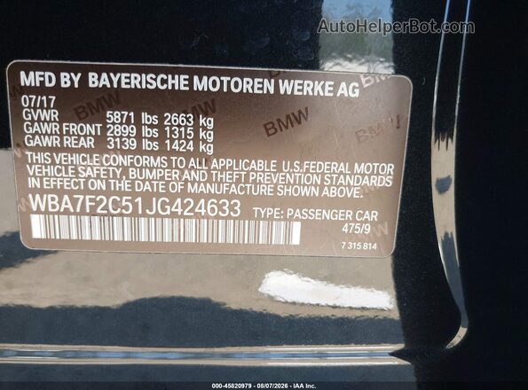 WBA7F2C51JG424633 2018 BMW ALPINA Black Vista del compartimento del motor