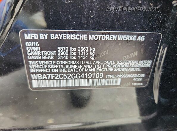 WBA7F2C52GG419109 2016 BMW 7 SERIES Black Вид підкапотного простору