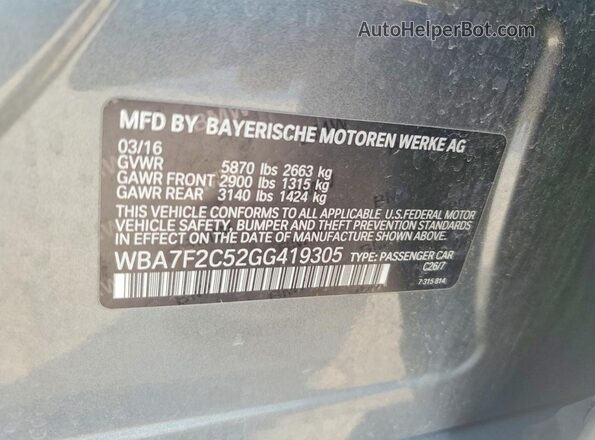 WBA7F2C52GG419305 2016 BMW 7 SERIES Gray Vista del compartimento del motor