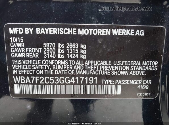 WBA7F2C53GG417191 2016 BMW 7 SERIES Black Вид підкапотного простору