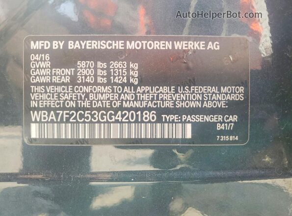 WBA7F2C53GG420186 2016 BMW 7 SERIES Charcoal Вид підкапотного простору