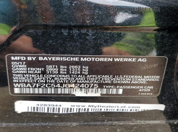 WBA7F2C54JG424075 2018 BMW 7 SERIES Black Vista del compartimento del motor